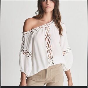 Reiss Lena One Shoulder Lace Blouse With 3/4 Sleeves, Size US 10 NWT